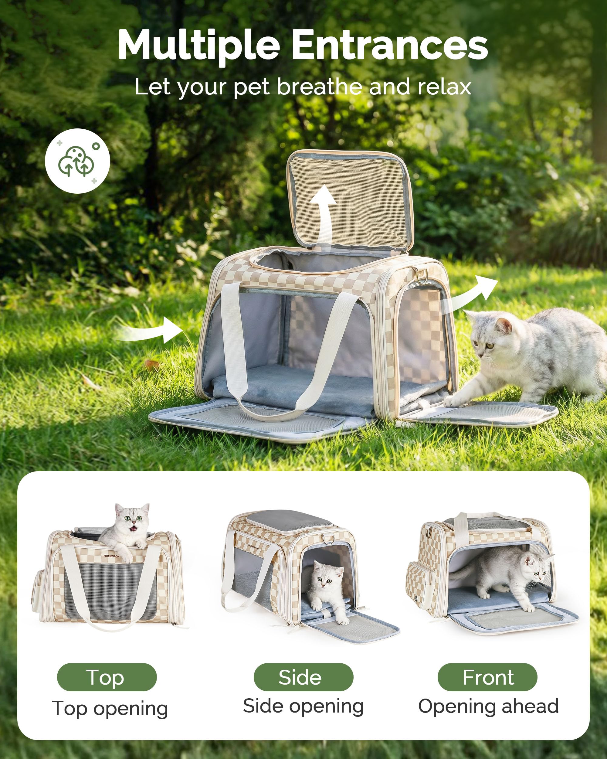 HOMESPON Katzen Transportbox Flugzeug Zugelassen - Faltbare Haustiertasche mit Stahlrahmen, 3-lagiger Matte & Ausbruchsicherem Reißverschluss für Katzen & Hunde bis 8kg