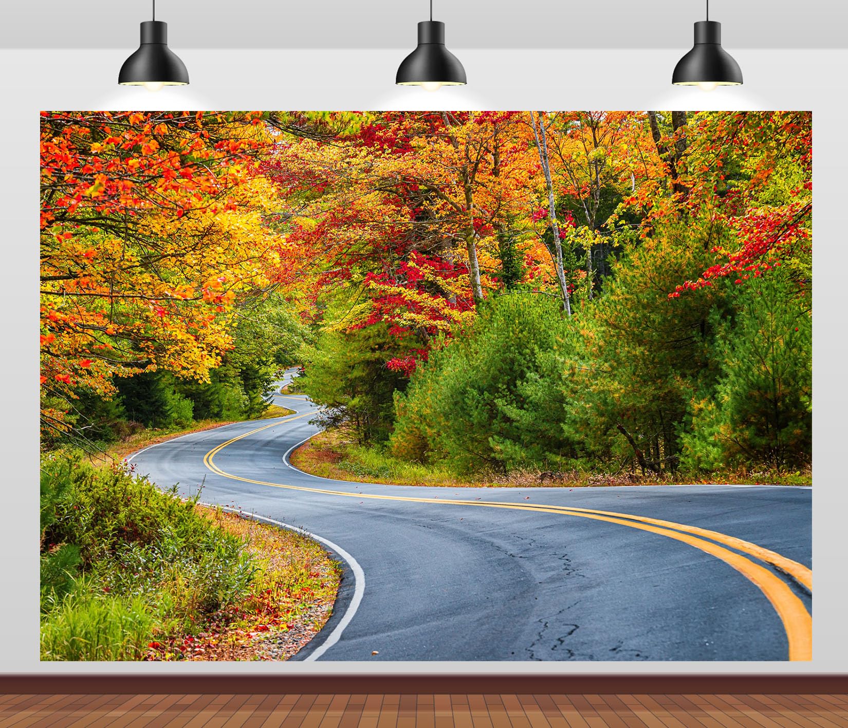 10x10FT (3x3m) Strada Nel Bosco Autunnale Sfondo Fotografico