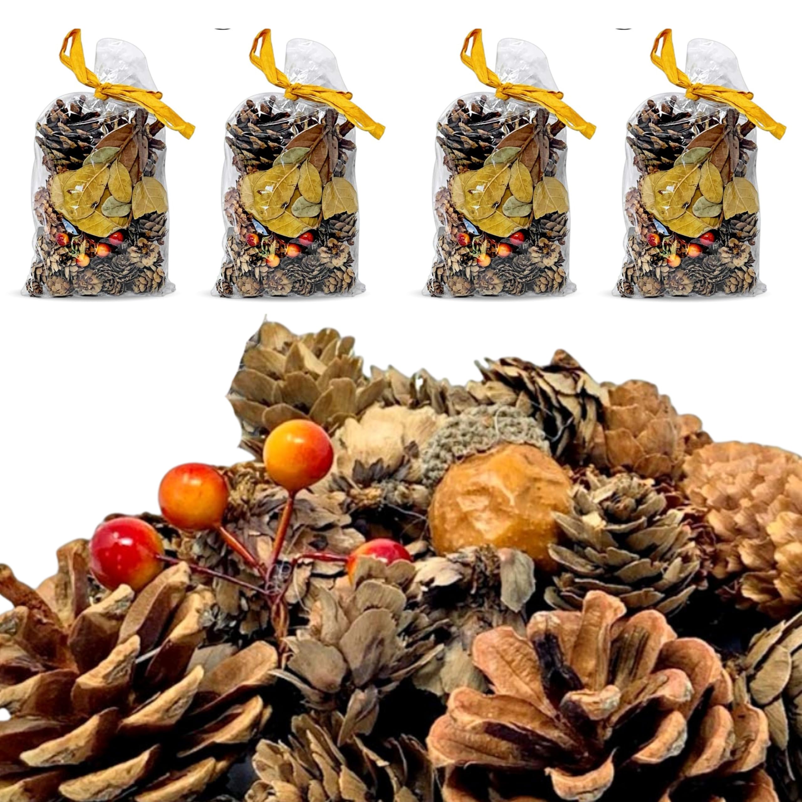 Pine Cones Acorns Leaves Berries - 4 Bags - Holiday & Christmas Décor - Unscented Vase Bowl Filler - Home Decorating Crafting