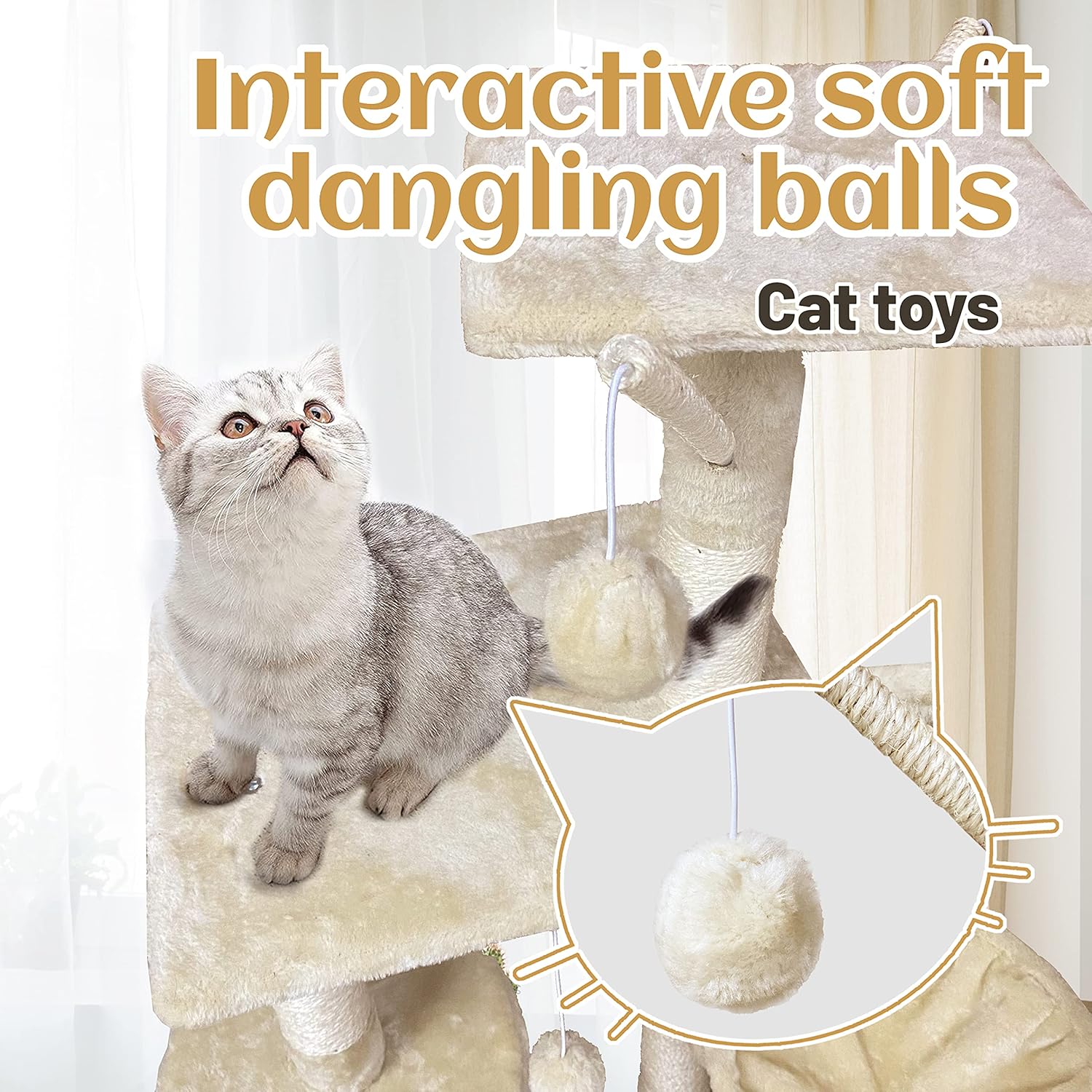 ABclown Cat Tree 54" Cat Tower for Indoor Cats, Multi-Level Cat House Condo with Large Perch, Baskets, Sisal Scratching Posts & Cat Climbing Stand with Toy for Kittens Play and Rest Activity Tower : Pet Supplies