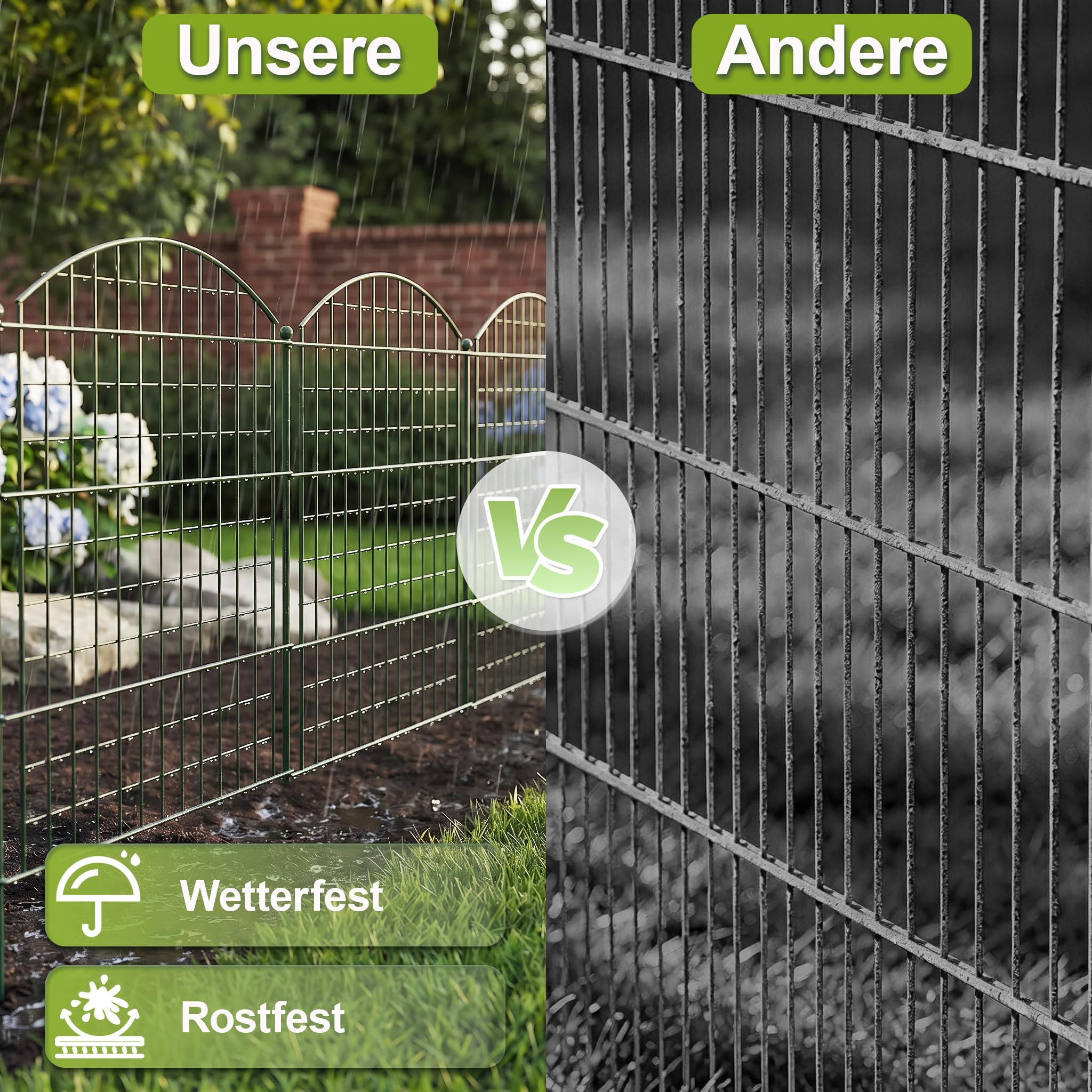 XMTECH Valla para estanque de jardín, valla de rejilla con 10 elementos de valla y 12 barras de fijación, verde, elementos decorativos de metal para jardín, estanque, parterres y perros, juego de