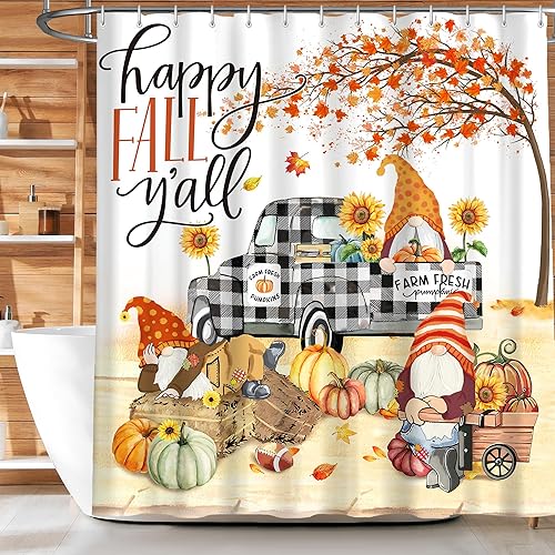 Miniatura 3 de Bonsai Tree Juego de 4 cortinas de ducha de otoño, decoración de baño de otoño, juegos de cortinas de ducha de gnomo con alfombras, juego de