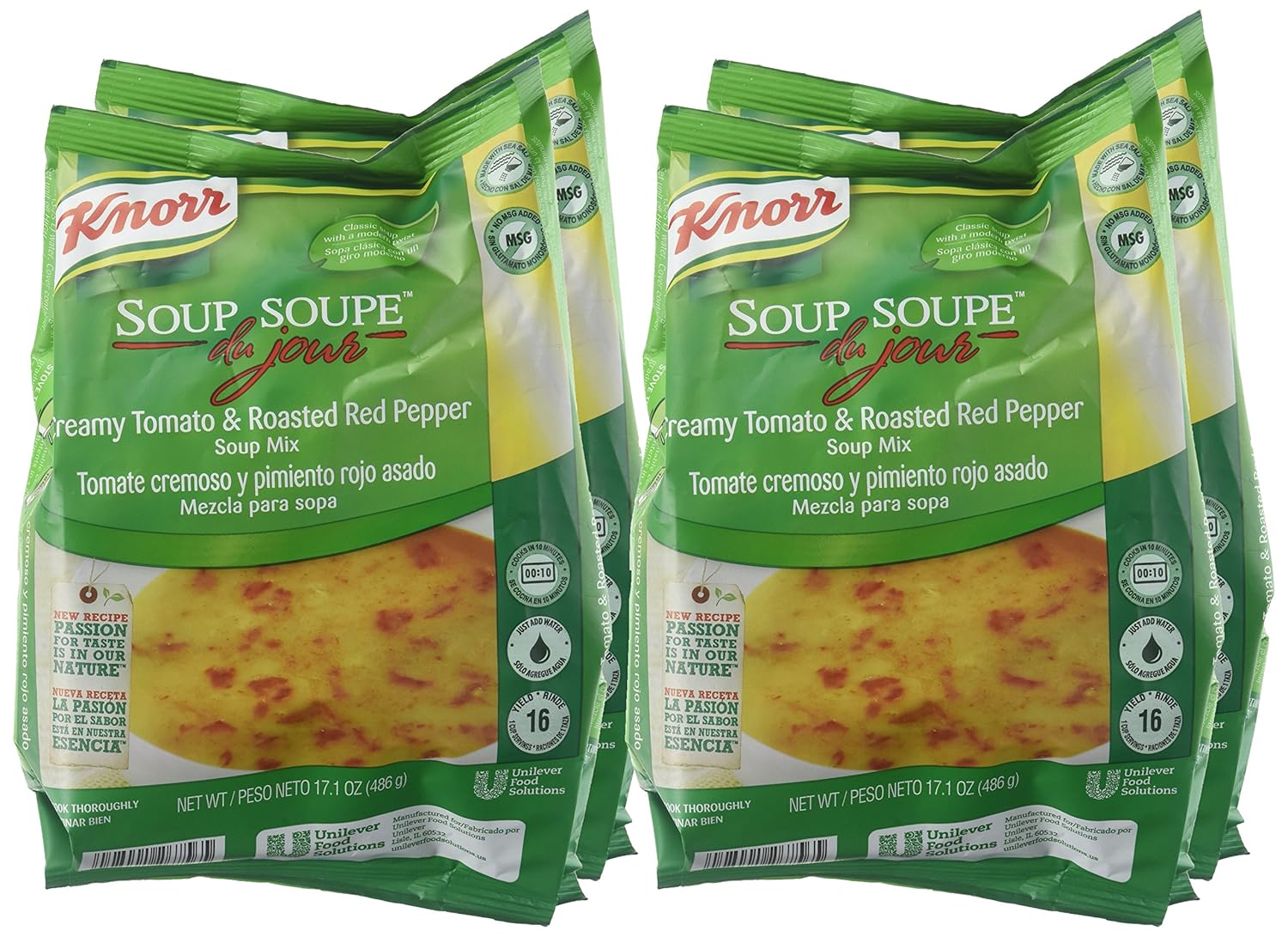 Knorr Professional Soup du Jour Creamy Tomato and Roasted Red Pepper Soup Mix No added MSG, 0g Trans Fat per Serving, Just Add Water (Pack of 4)