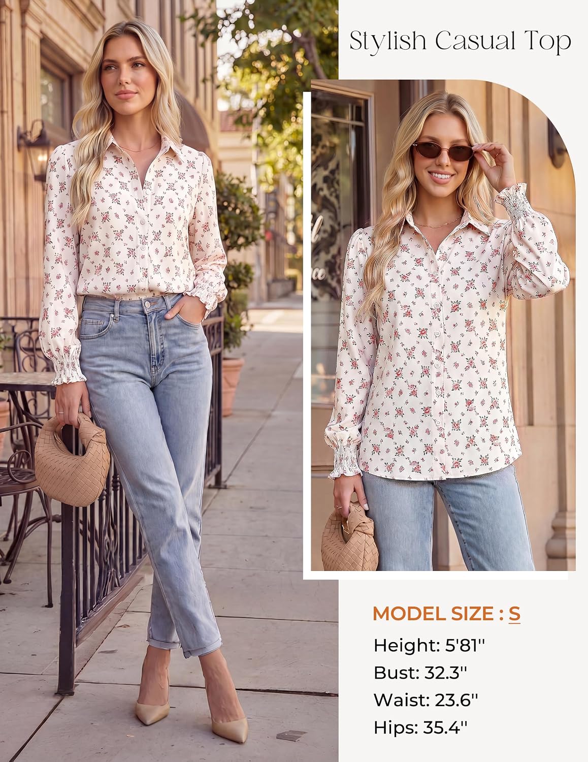 GRACE KARIN Women's Boho Floral Long Sleeve Blouses, Dressy Casual Button Down Shirts, 2026 Fall Work Vacation Tops