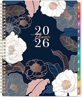 2026 Planner - Planner 2026, 9" x 11", Jan.2026 - Dec.2026, 2026 Planner Weekly and Monthly with Colorful Tabs, Strong Twin-wire, Back Pocket - Engraved Floral