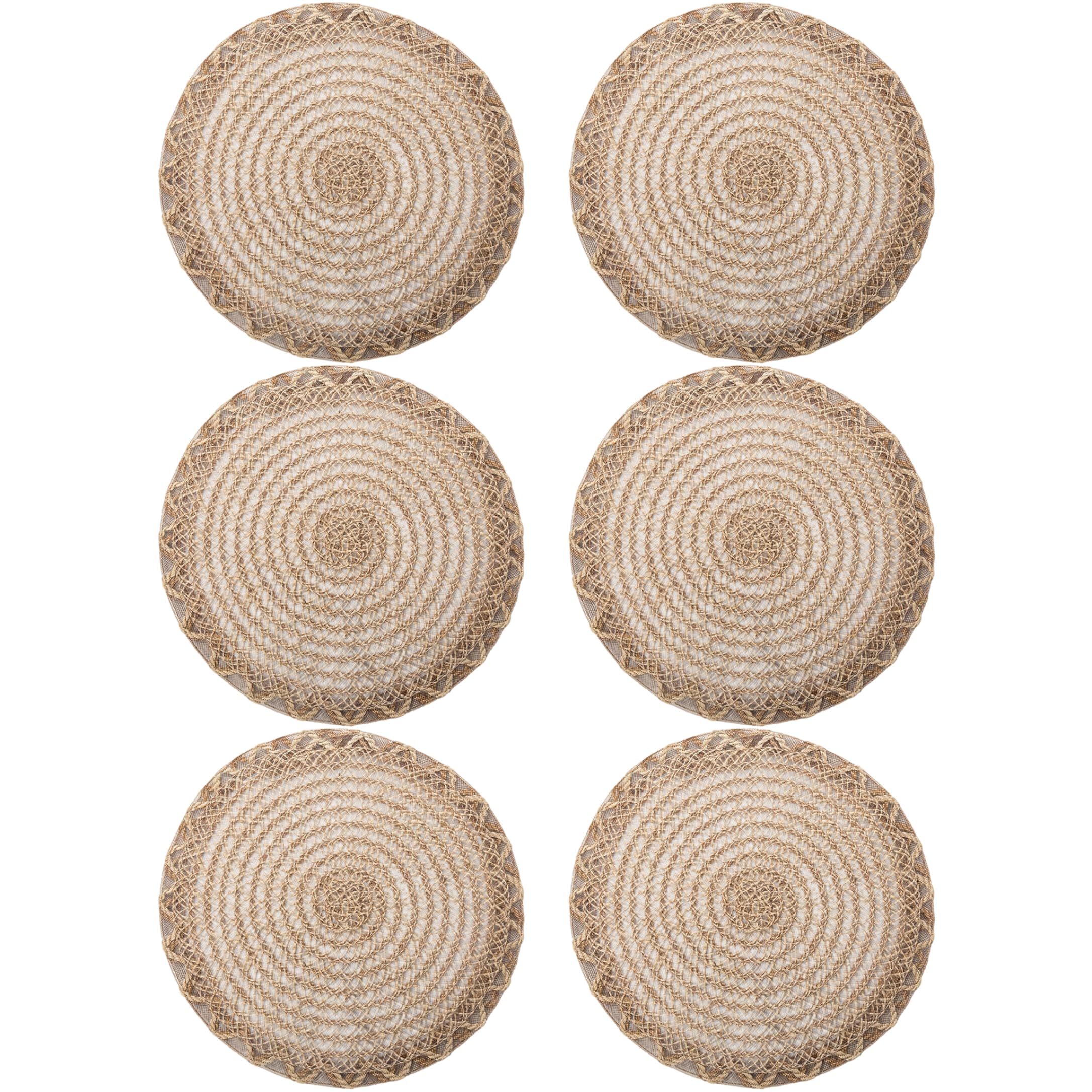Set Of 6 Round Woven Placemats Heat-resistant Boho Rattan Placemats Khaki Straw Braided Dining Table Mats
