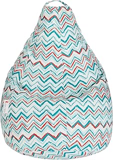 Amazon Brand - Solimo Chrevon Strips XXL Printed Fabric Bean Bag Cover Without Beans (Blue) Price In India