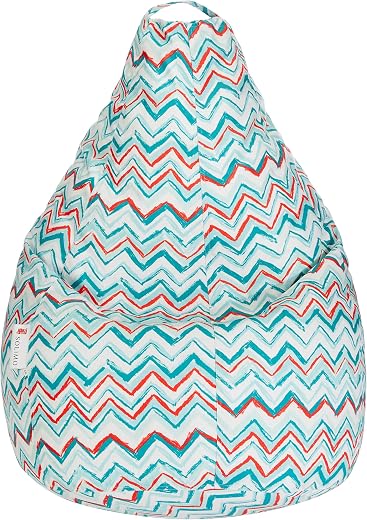 Amazon Brand - Solimo Chrevon Strips XXL Printed Fabric Bean Bag Cover Without Beans (Blue)