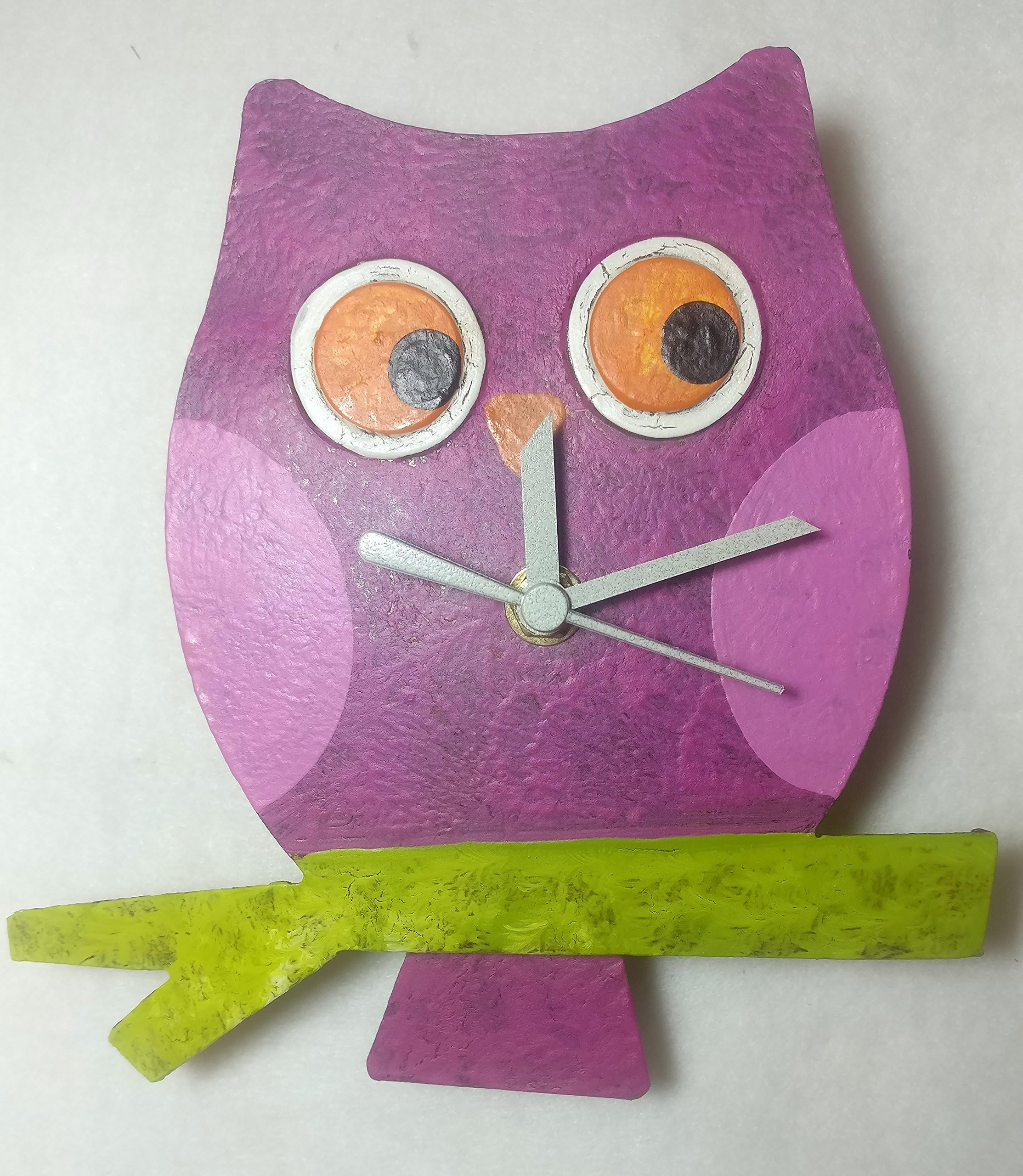 Oxidos Handmade Free Trade Baby Owl Wall Clock with Swinging Pendulum (Fuschia Pink)