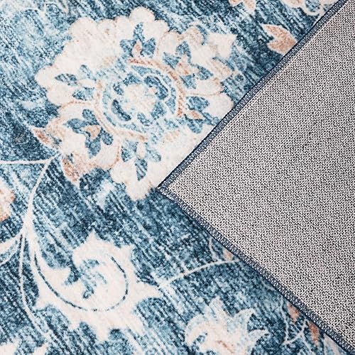 Miniatura 5 de Carvapet Alfombra bohemia con estampado floral y vintage de 3 x 5 pies, lavable para interiores con parte trasera antideslizante, para sala de