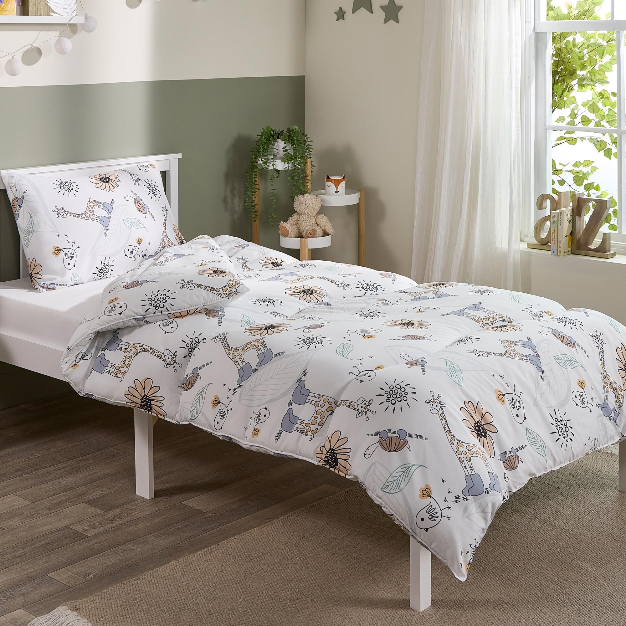 Slumberdown Kids Single Coverless Duvet 4.5 Tog - Animal Print Single Quilt with Matching Pillowcase | UK-Made, Reversible, Non-Allergenic, Washable (135 x 200cm)