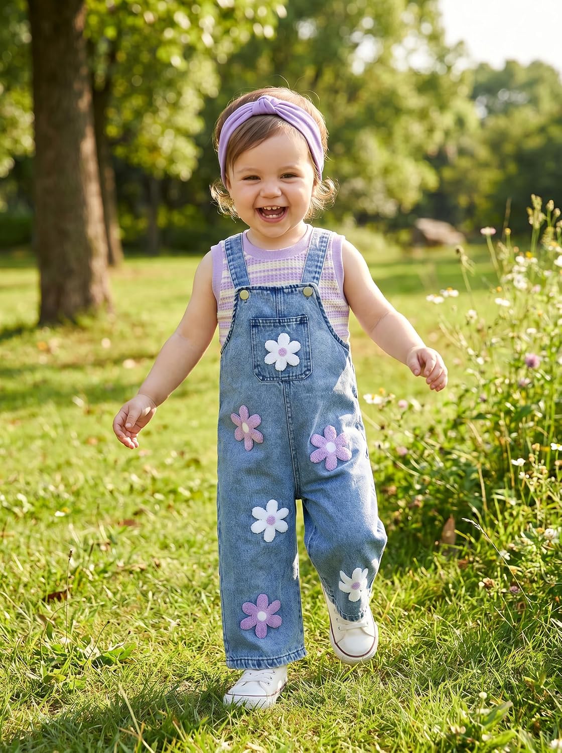 Toddler Baby Girl 2 Piece Outfit Floral Print Top & Flowe Denim Overall Dress Set Infant Casual Summer Clothes