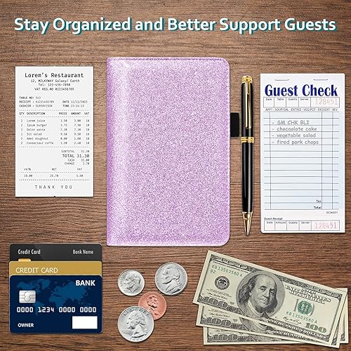 Miniatura 81 de RSAquar Libreta de servidores con bolsillo con cremallera, libros de cuero de primera calidad para camarera, cartera para camarera, delantal