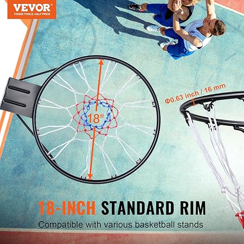Miniatura 2 de VEVOR Basketball Rim, Wall Door Mounted Basketball Hoop, Heavy Duty Q235 Basketball Flex Rim Goal Replacement with Net and Double Spring, Standard