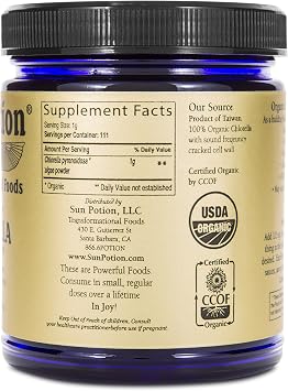 Sun Potion Chlorella Powder 111g | Premium Organic Superfood, Pure Supplement, Rich in Vitamins, Protein, and Fatty Acids, Vegan, Potent