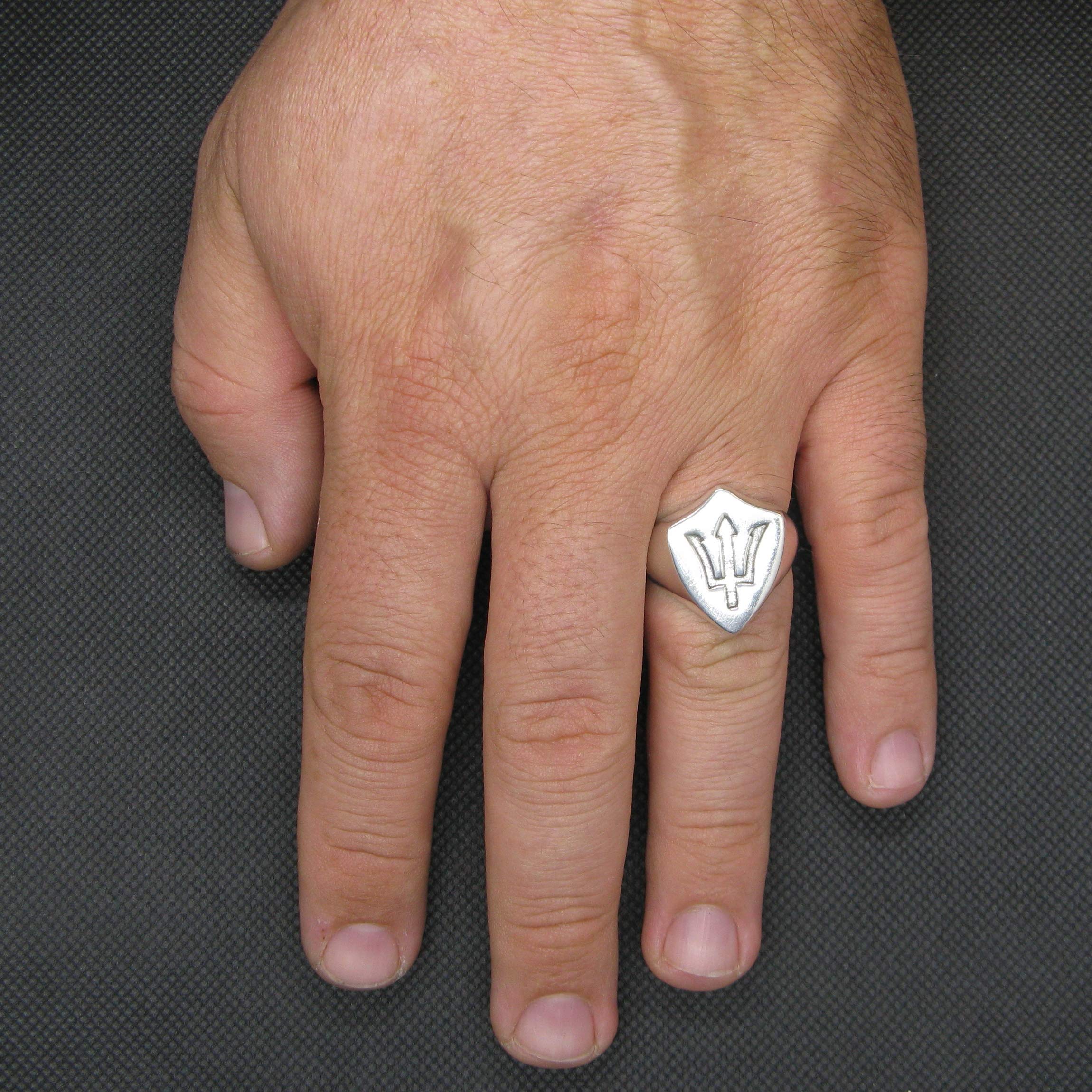 Bague en Argent Sterling Symbole de Poseidon Trident Solide Poinçonné 925