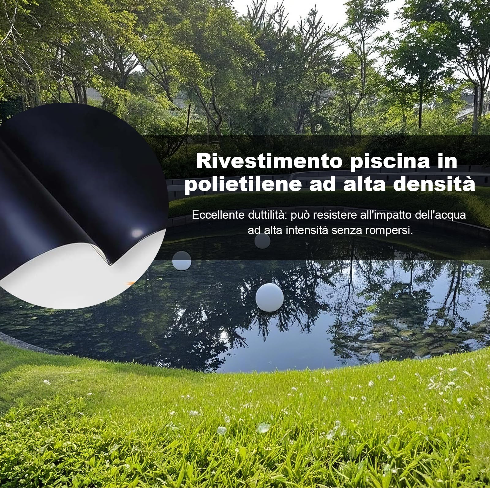 Telo Nero in PVC 4x8m per Laghetto – Fodera Impermeabile con Protezione Anti-UV, Perfetta per Laghetti, Fontane e Aree Acquatiche.