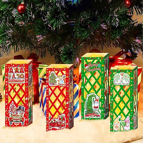 Holkcog Decoraciones de Navidad, cajas de luz LED, regalos de fiesta de Navidad para niños, centros de mesa de Navidad, linternas de papel rojo y