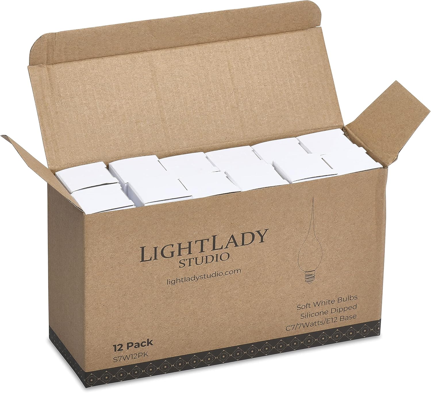 Silicone Light Bulbs for Candle Lamps, 7 Watts, 12 Pack Dipped Candle Bulbs for Window Candles, Candelabra, Handmade White Flame Shaped Design