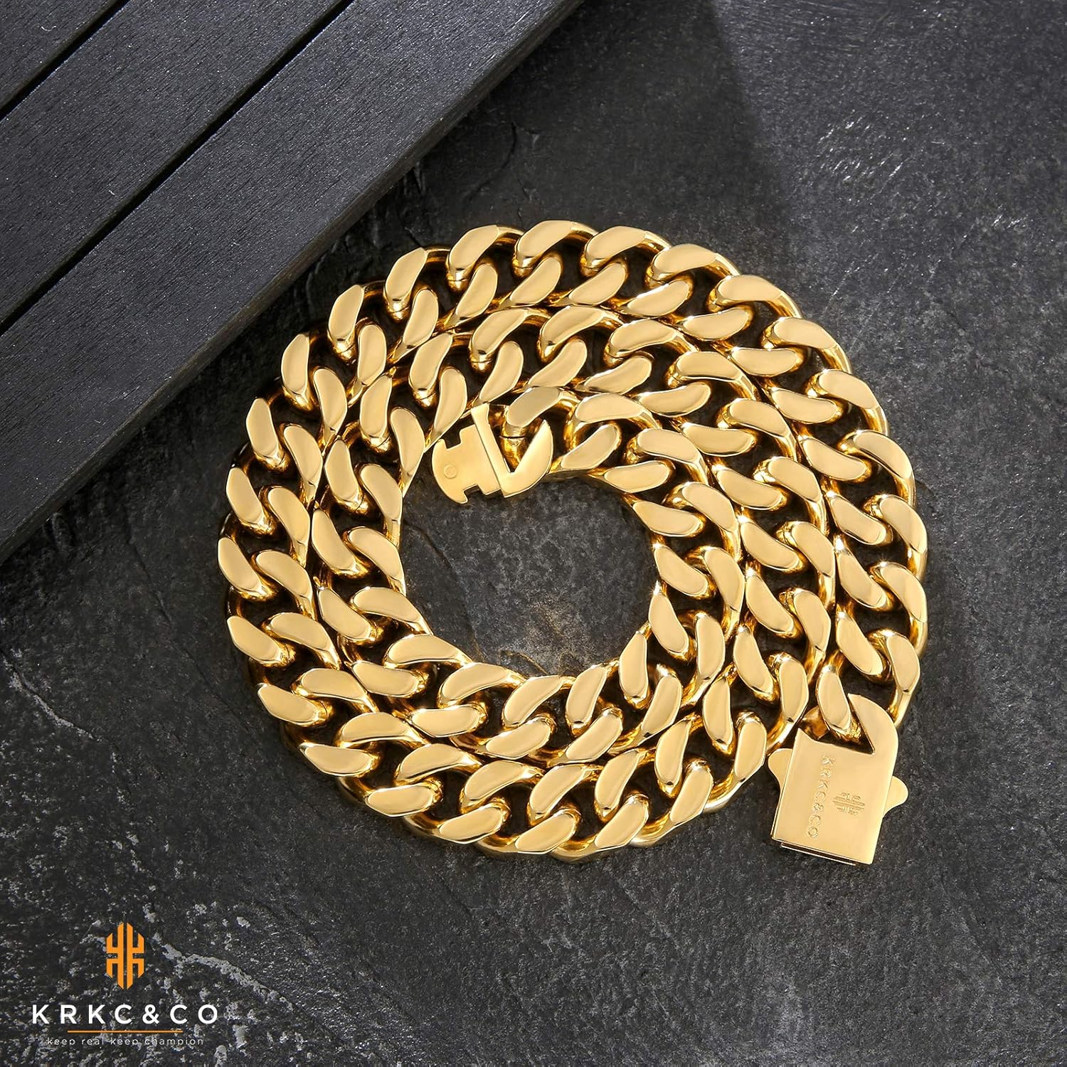 KRKC&CO Gold Chain for Men 8/12/14mm, 18k Miami Thick Cuban Link Necklace,Brithday Father Day Gift for Him from Wife, 4-Side Cut, Hip Hop Jewelry, Anti-Allergies No Fading - Image 4