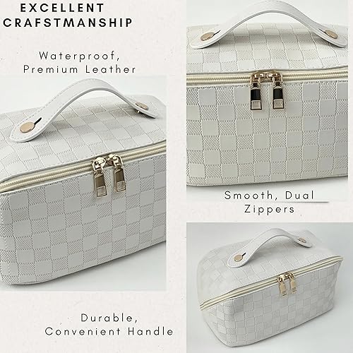 Miniatura 8 de JAZD Bolsa de cosméticos de viaje de gran capacidad, bolsa de maquillaje que se abre plana para un fácil acceso, bolsa de cosméticos portátil