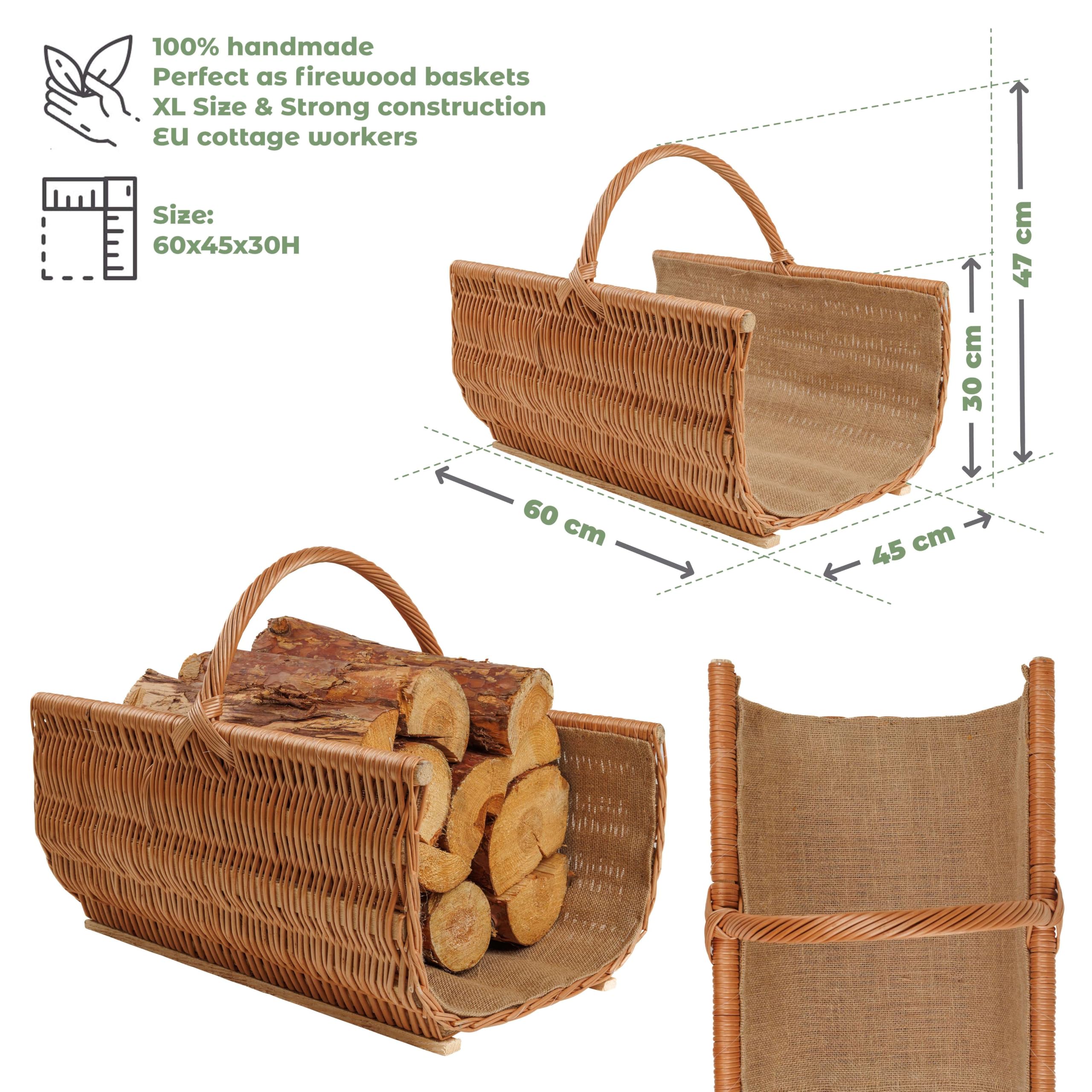 Cestino In Vimini Naturale | 60x40x28 Cm Con Manico | Per Legna Da Ardere O Decorazione