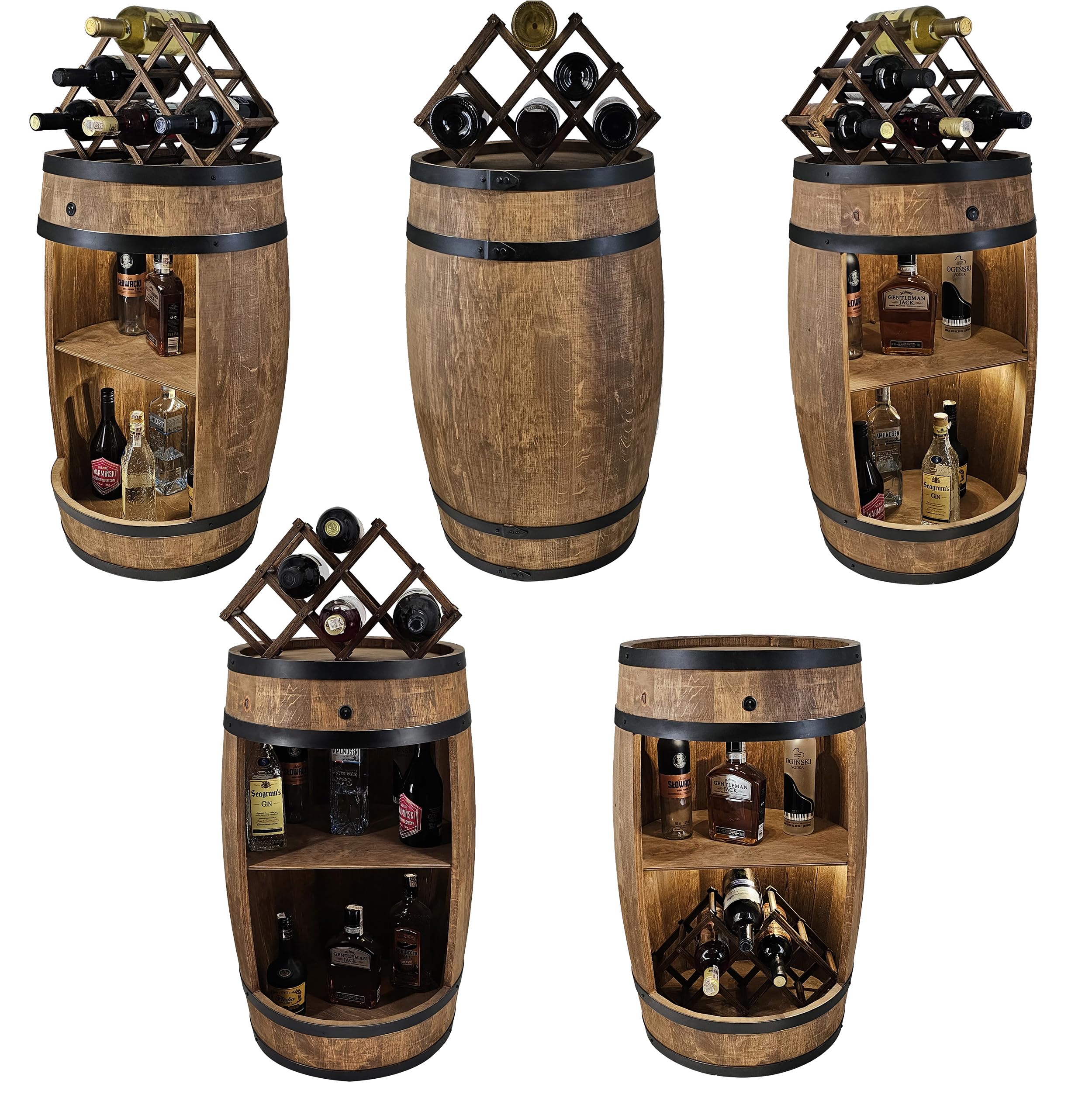 CREATIVE COOPER Fassbar LED avec Porte-Vin - Casier en Bois - Bar de Maison 80 cm - Décoration Rustique - Armoire à Vin - Baril de Bar à Whisky - Tonneau de Bière (Wengé)