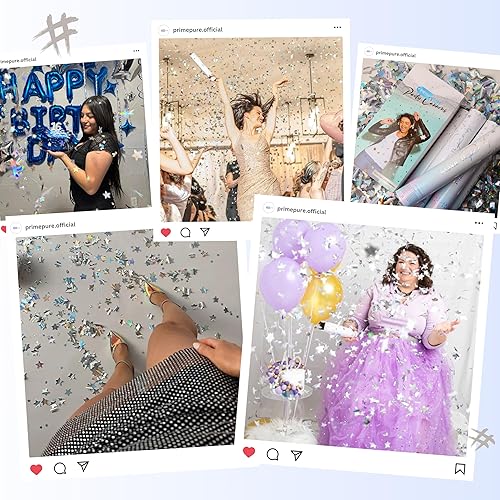 Miniatura 5 de PrimePure Confeti Cannon Party Poppers - Poppers holográficos de confeti de estrellas plateadas, paquete de 6 unidades, cañón de fiesta de Año