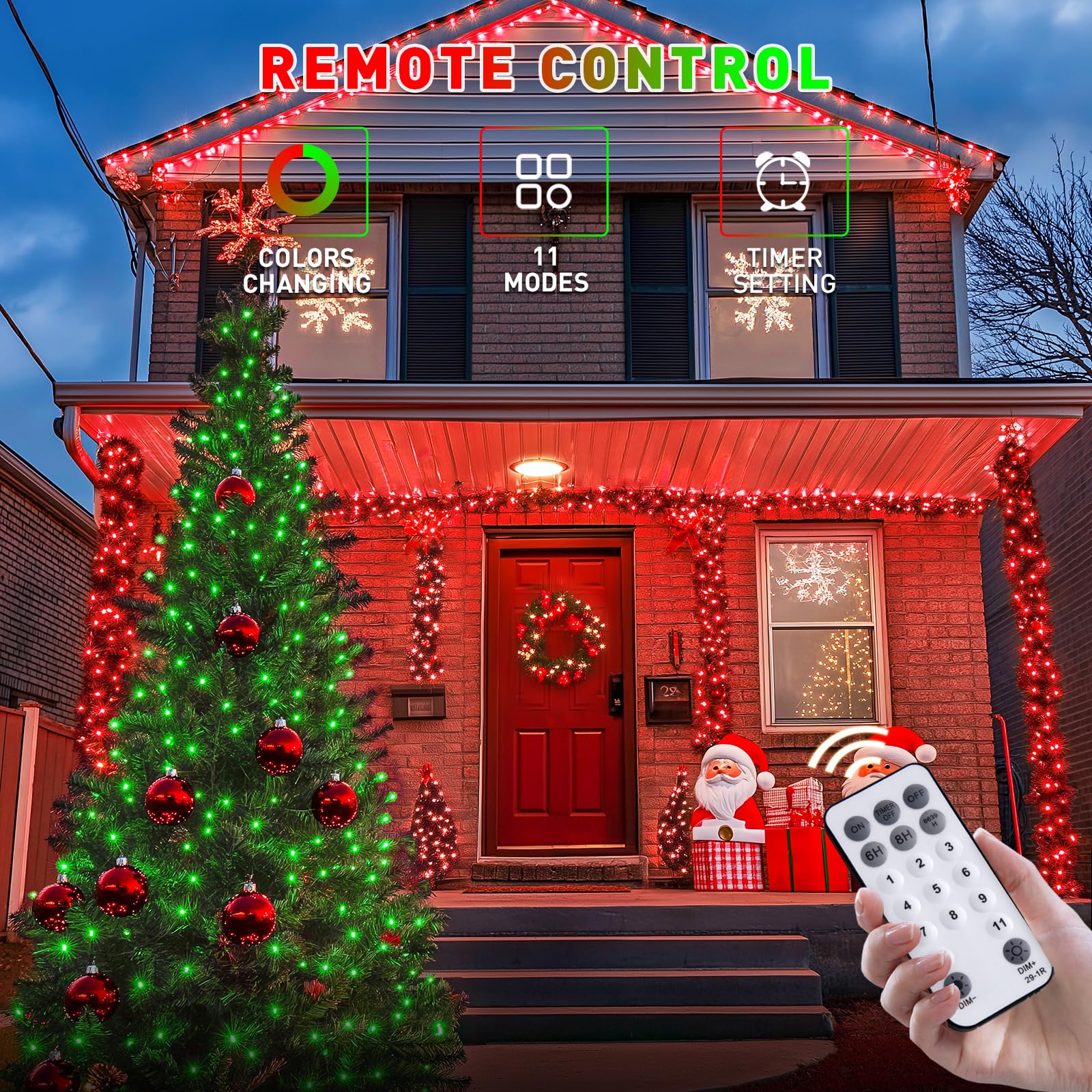 JMEXSUSS 66ft 200 LED Color Changing Christmas Lights, Red & Green
