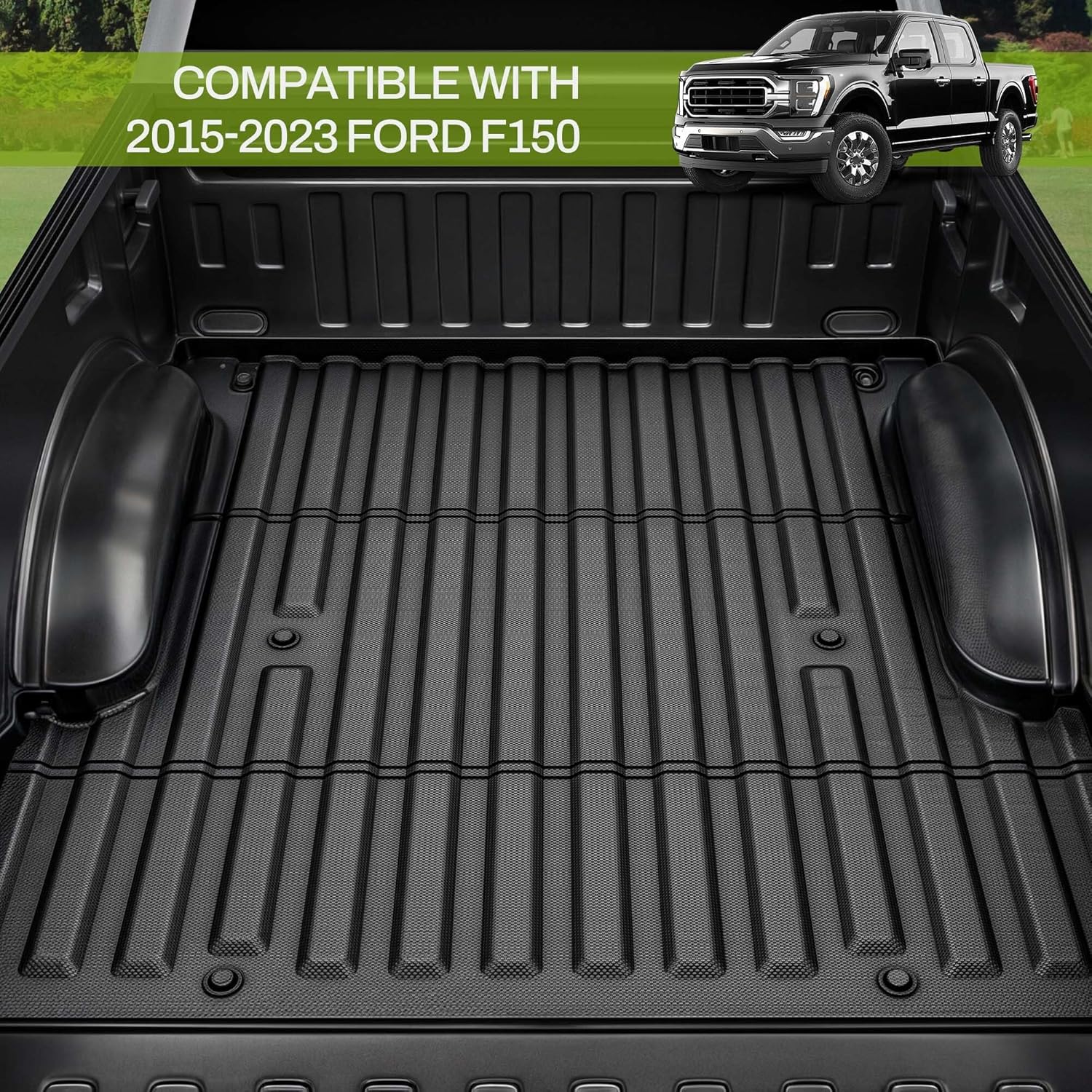 AUTOSAVER88 Truck Bed Mat Fit for 2015-2025 2026 Ford F150 & 2022-2026 F-150 Lightning 5.5 FT Vehicle CrewCab Bed Liner Accessories, TPE All Weather Custom Fit Heavy Duty Pickup Bed Liner, Black