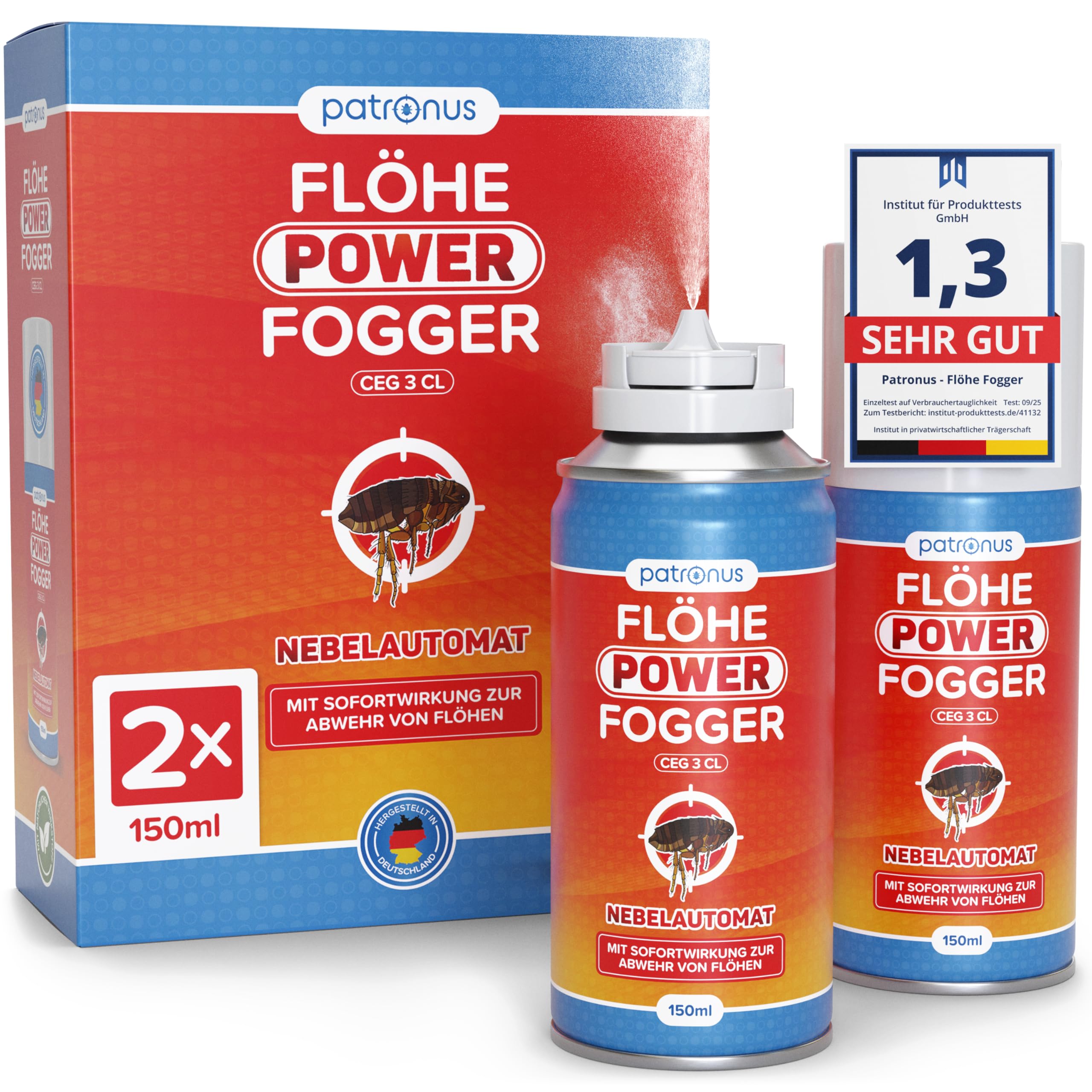 Patronus Flöhe Power Fogger - effektiver Floh-Fogger mit maximaler Sofortwirkung zur Abwehr gegen Flöhe in der Wohnung - für schwierig erreichbare Floh-Verstecke
