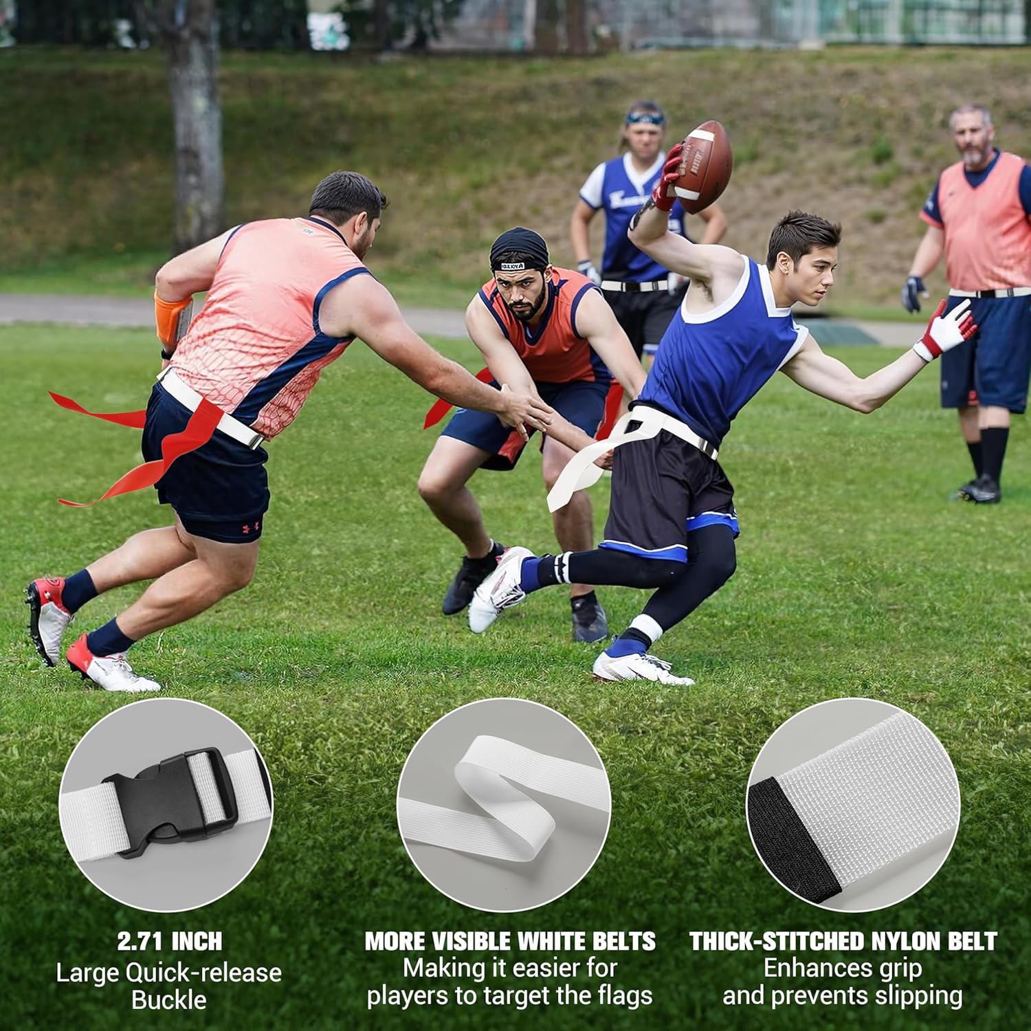 Flag Football Belts, Adjustable Flags for Flag Football, Red and Blue Flags and Red and White Flags for Team Training Bundle