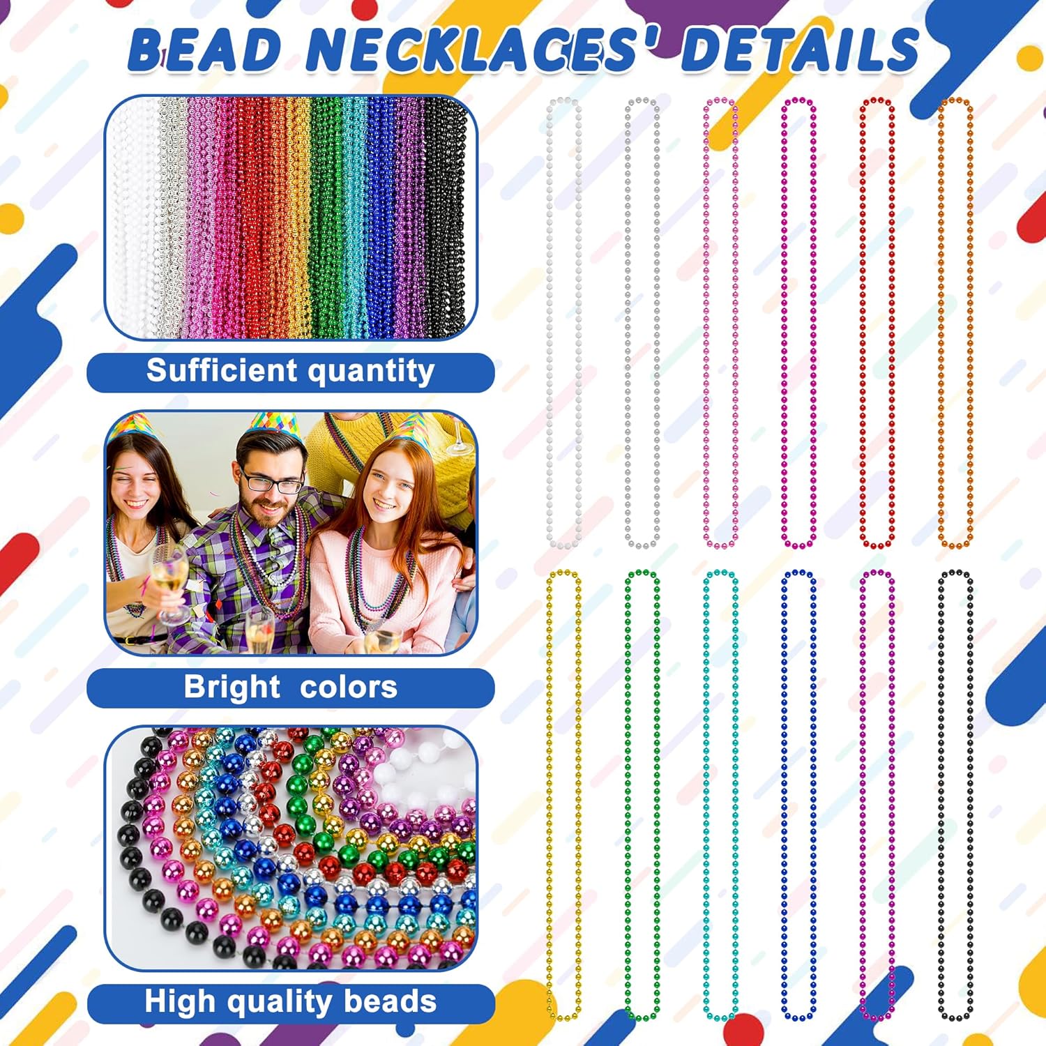 300PCS Mardi Gras Beads Bulk, Mardi Gras Beads Necklace, Parade Throw Accessories Set Decorations Party Supplies - Image 2