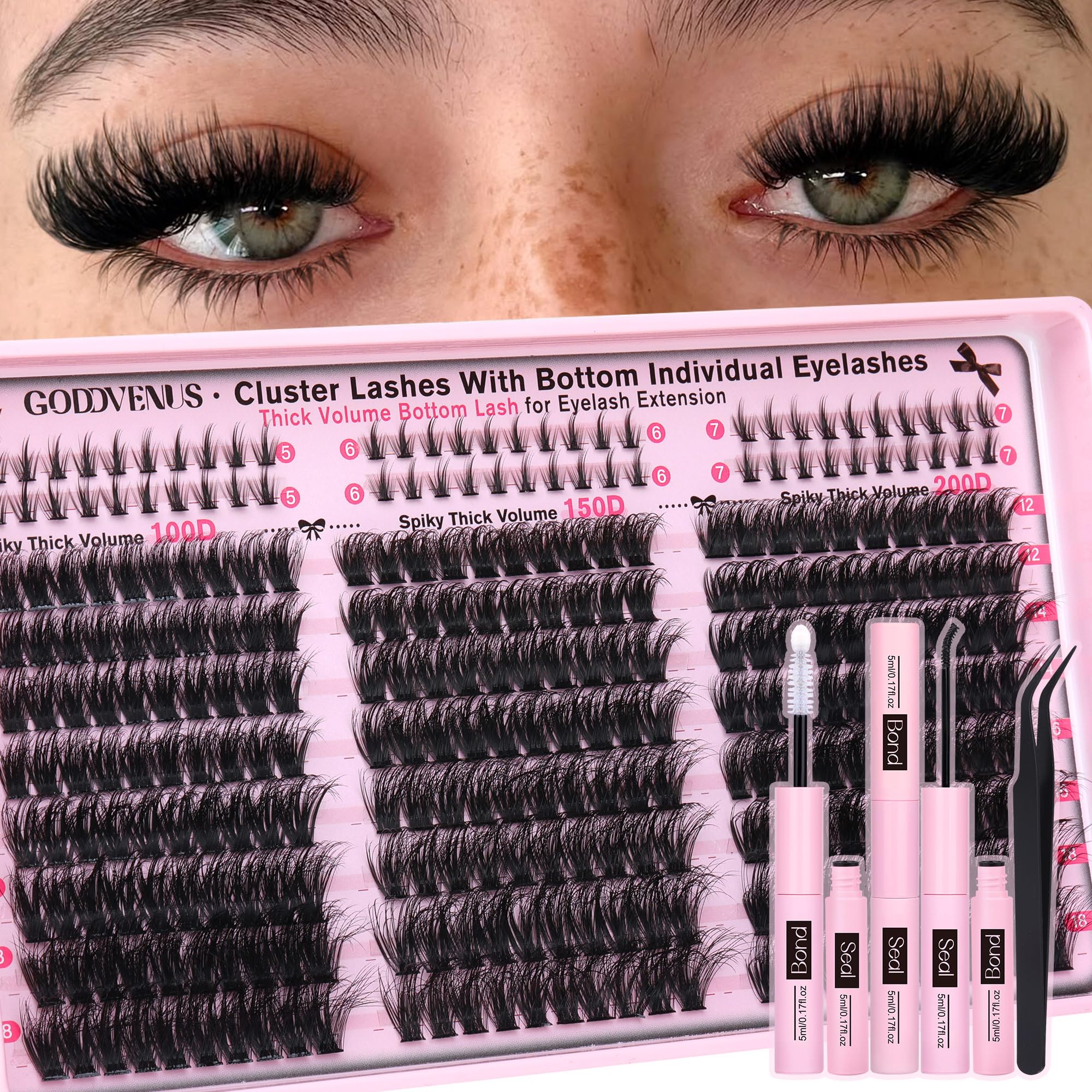 Goddvenus Fluffy Lash Clusters Kit D Curl Volume Cluster Eyelash Extensions 240pcs Upper + 60pcs Bottom Lashes - main product image