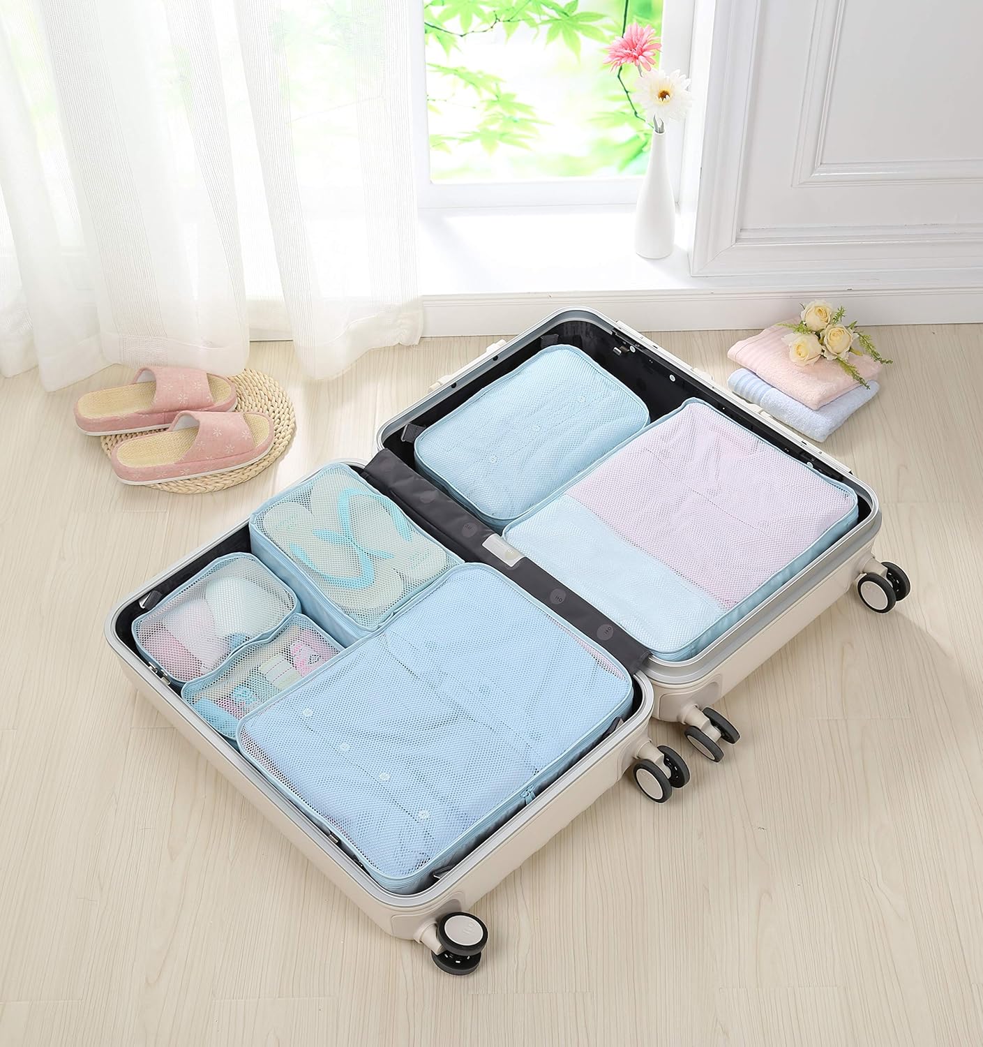  | JJ POWER Lightweight Travel Packing Cubes 2017 Version –Multi function, Durable 6 Piece (Blue) | Packing Organizers