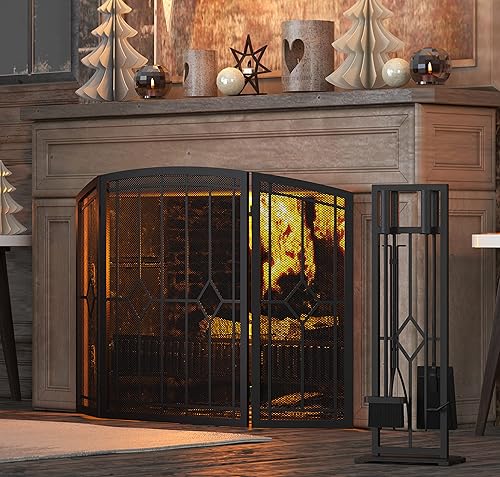 Miniatura 6 de Fire Beauty Juego de herramientas de chimenea de hierro forjado para poker de poker (negro)