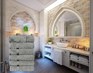 FTB Classic Washcloths Set 6 Piece Washcloths (Gray, 6 Washcloths)