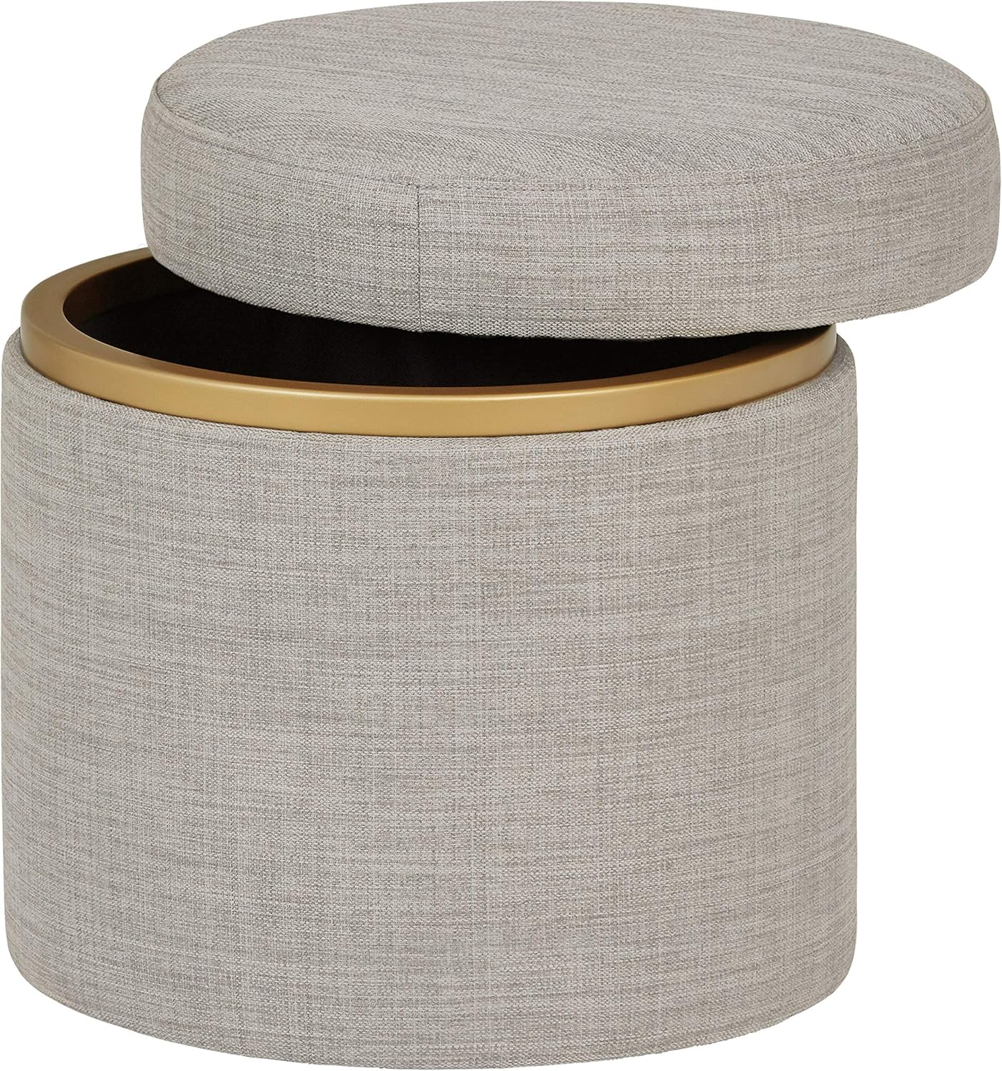  Brand – Rivet Asher Round Upholstered Storage Ottoman, 15.75"W, Light Grey : Home & Kitchen