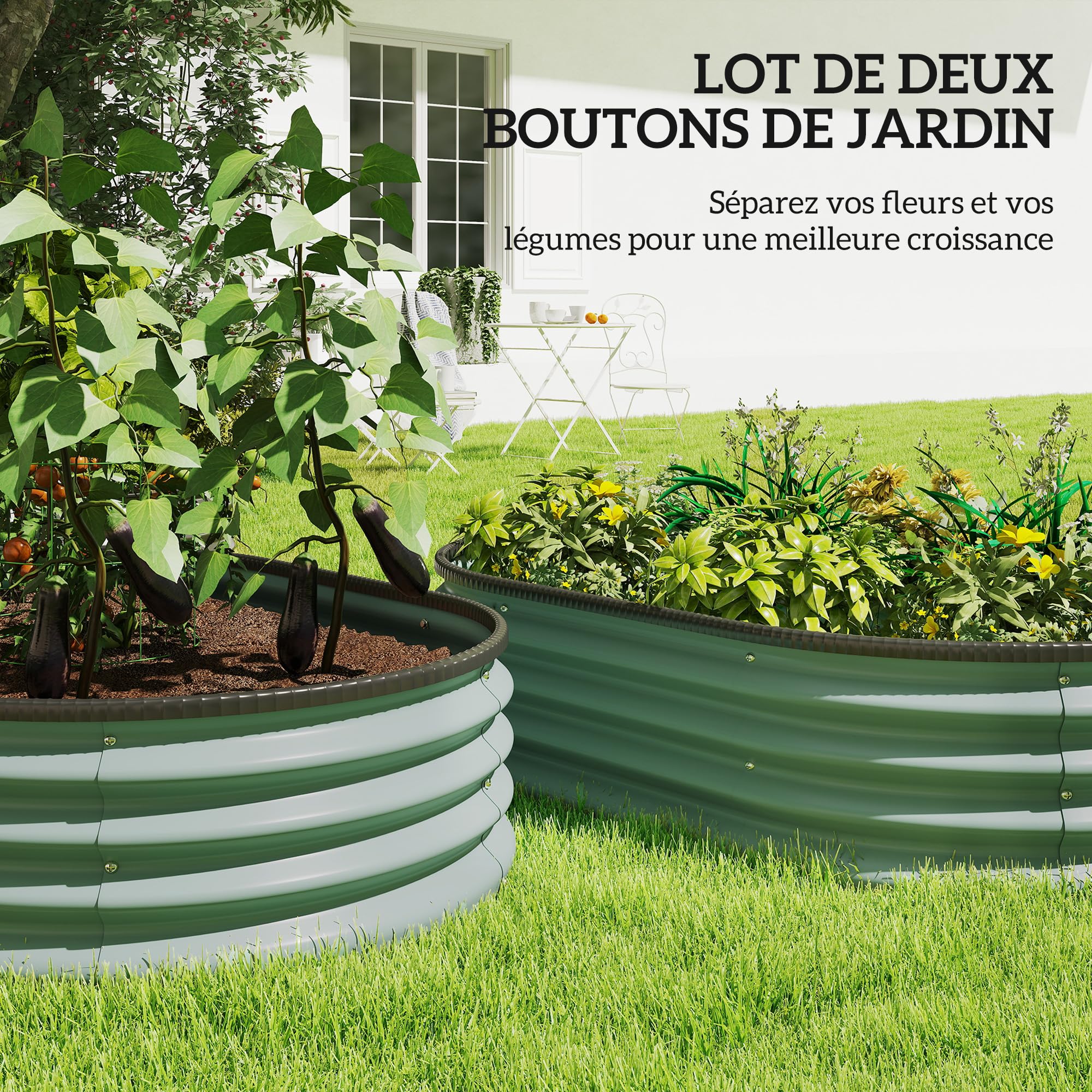 Outsunny Lot de 2 Carrés Potagers Acier Galvanisé 135 x 90 x 30 cm Vert