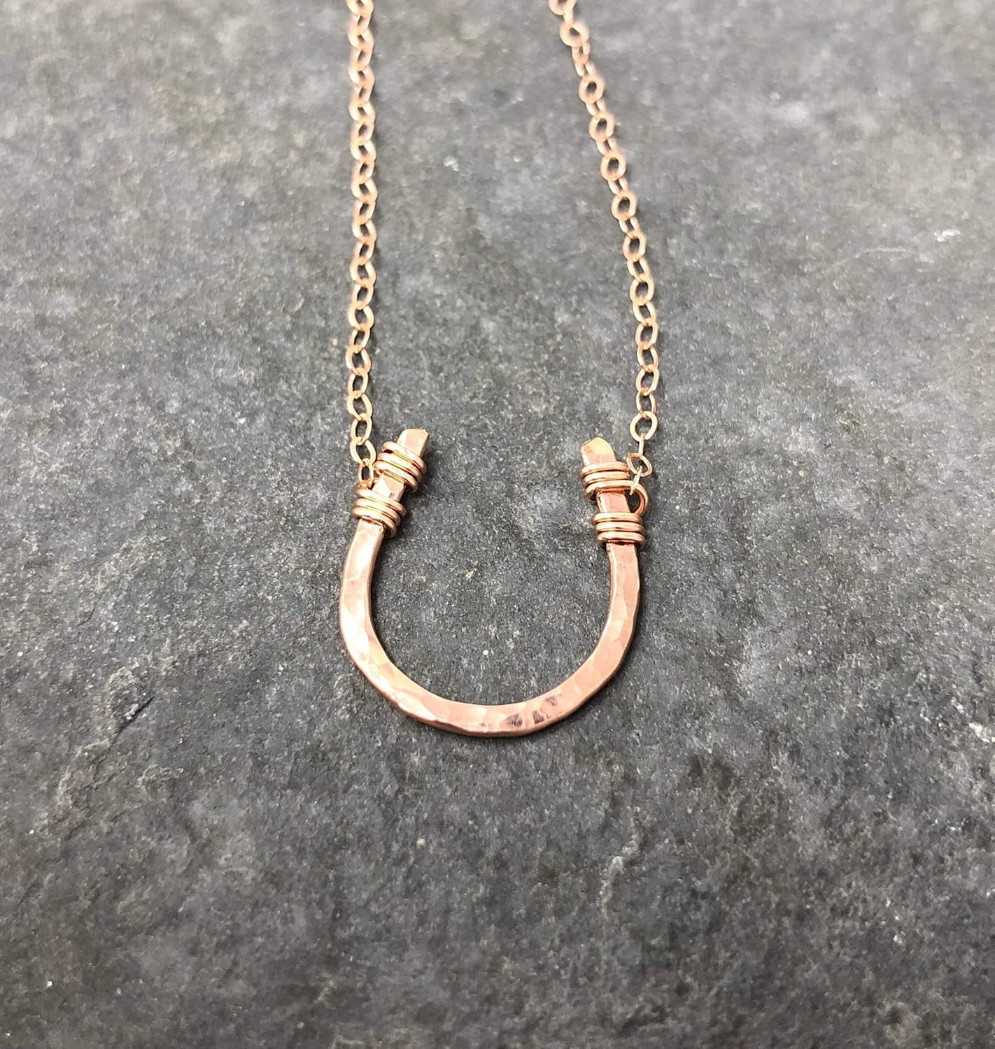 Lucky Horseshoe Necklace Rose Gold Filled Hammered 18 inch chain length - Image 6