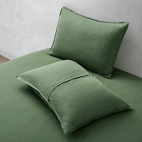 Miniatura 3 de ATLINIA Juego de 2 fundas de almohada de lino estándar 20 x 26 pulgadas, fundas protectoras de almohada neutras refrescantes, color verde