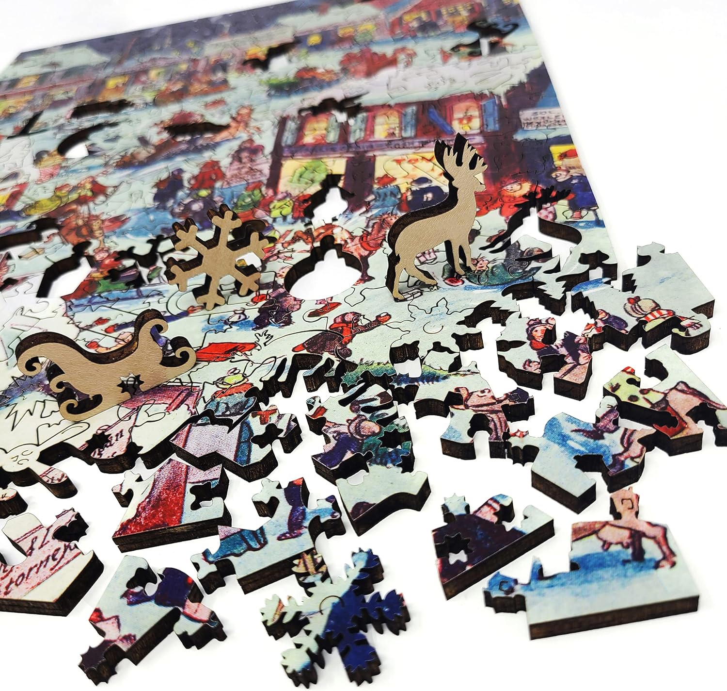 Large Format Wooden Puzzle for Seniors and Adults with Uniquely Shaped Pieces - Made in The USA by FoxSmartBox - 230 Pieces - Christmas eve at Yapp's Crossing