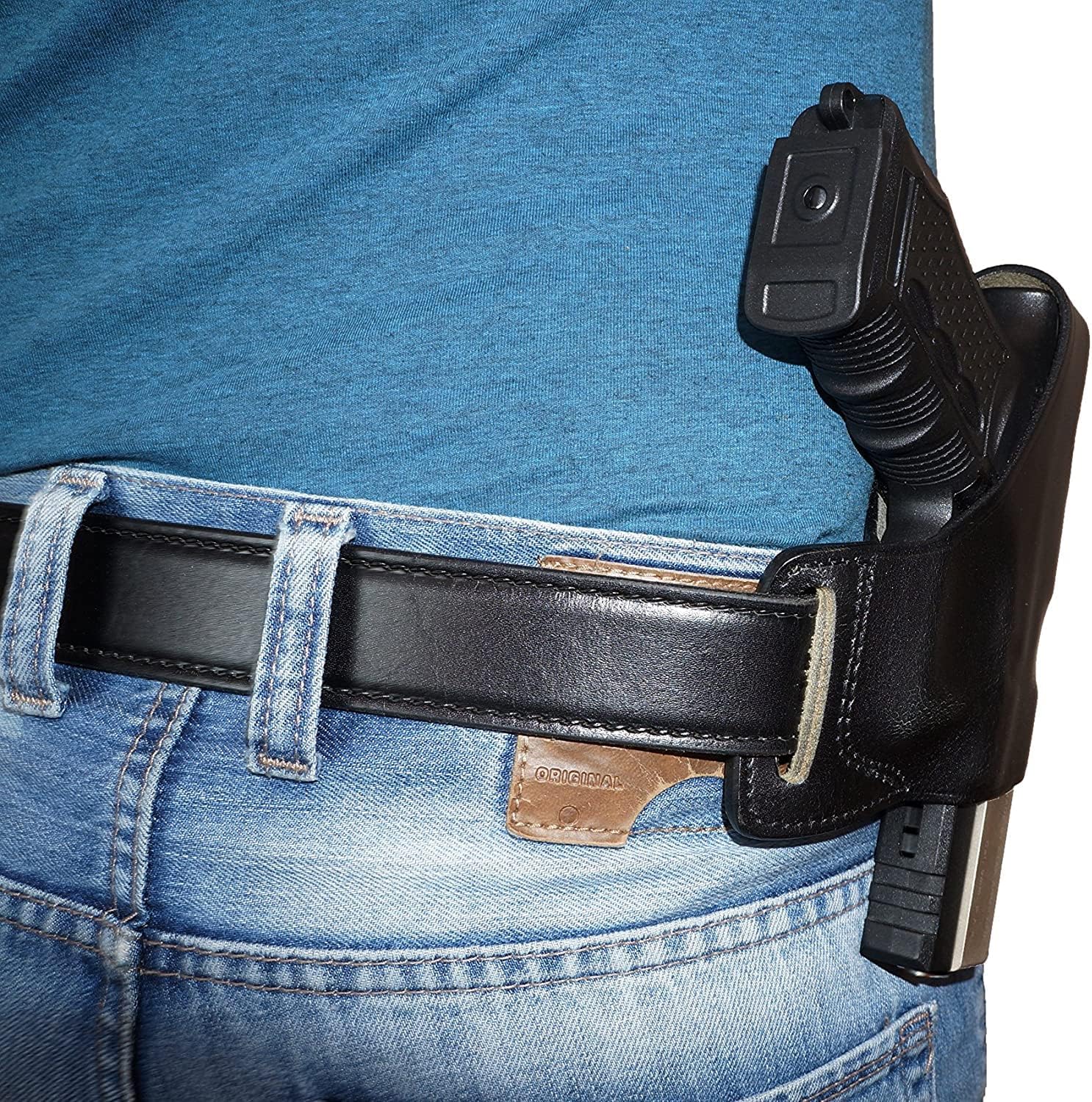 Holster for Glock 17, Pancake Leather Gun Holster for Glock 19 22 23 26 27, Two Slot Hand-Molded Open-end Genuine Leather Right Handed Handmade (ALIS532)