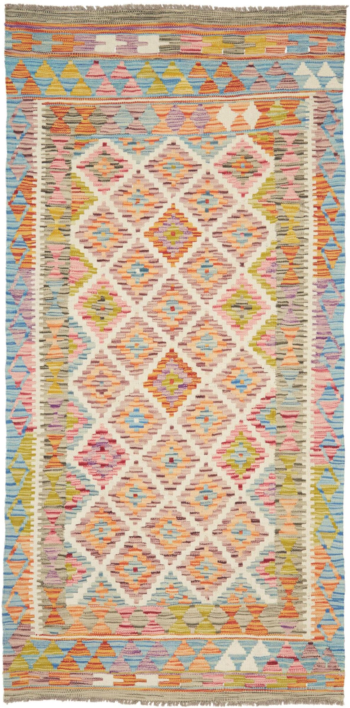 Tapis d'Orient Kilim Afghan authentique en pure laine de 103x205 cm