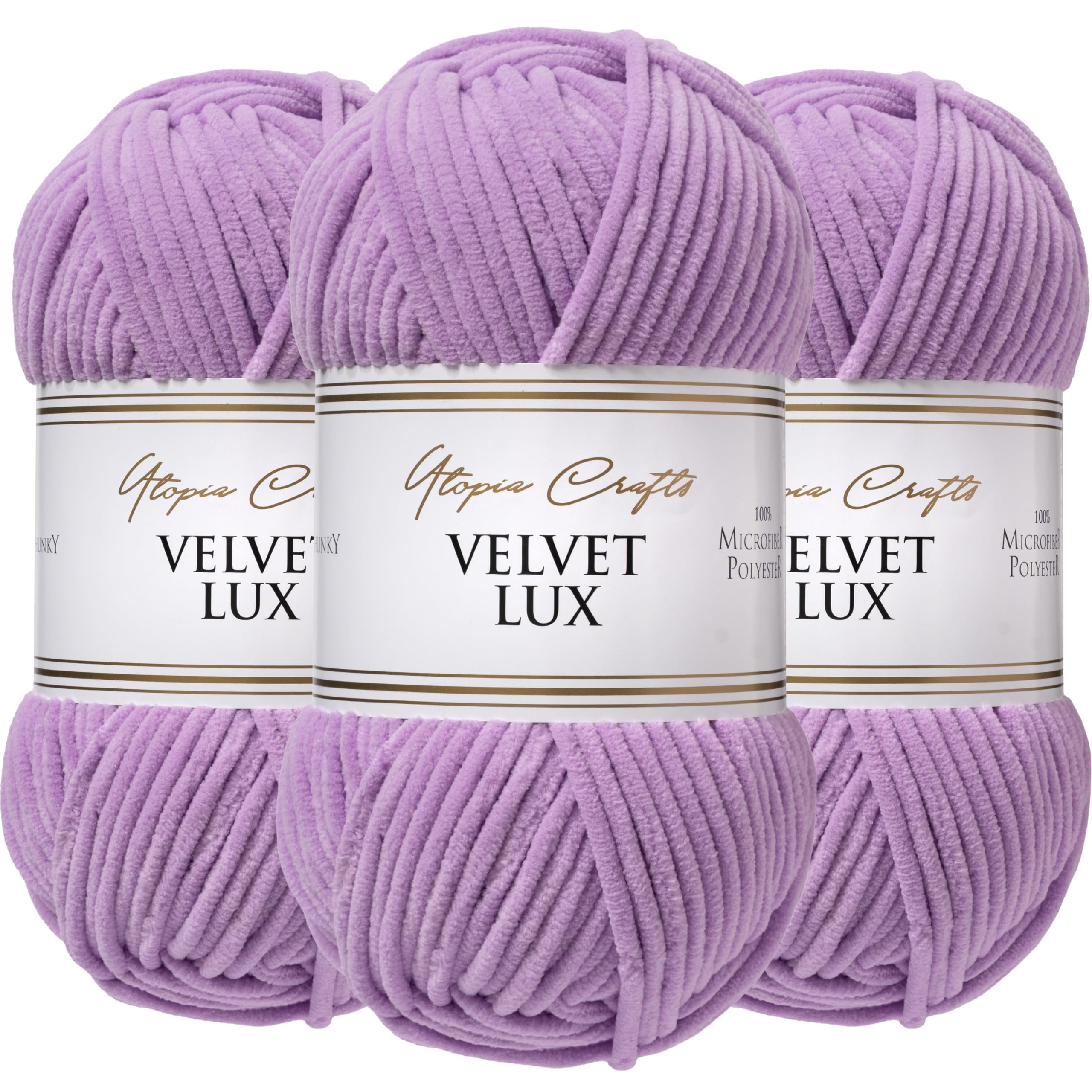 Utopia Crafts Velvet Lux Chenille Super Soft Chunky Yarn for Knitting and Crochet 3X 100g (Soft Lilac)