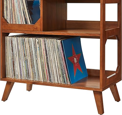 Miniatura 11 de Crosley Furniture Asheville Mid-Century Modern Media Console - Soporte para tocadiscos, almacenamiento para discos de vinilo, mediano, nogal
