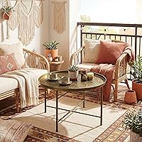 Vista 8 de HOMCOM 24" Round Coffee Table with Hammered Tray Top, Vintage Metal Center Table for Living Room, Bedroom, Side Table, Gold