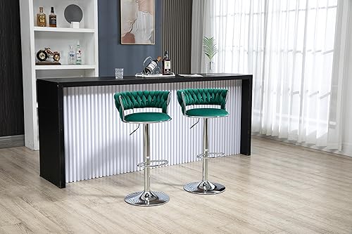 Juego de 2 taburetes giratorios de bar, terciopelo sillas para barra de cocina, sillas ajustables de altura de mostrador con reposapiés para cocina,