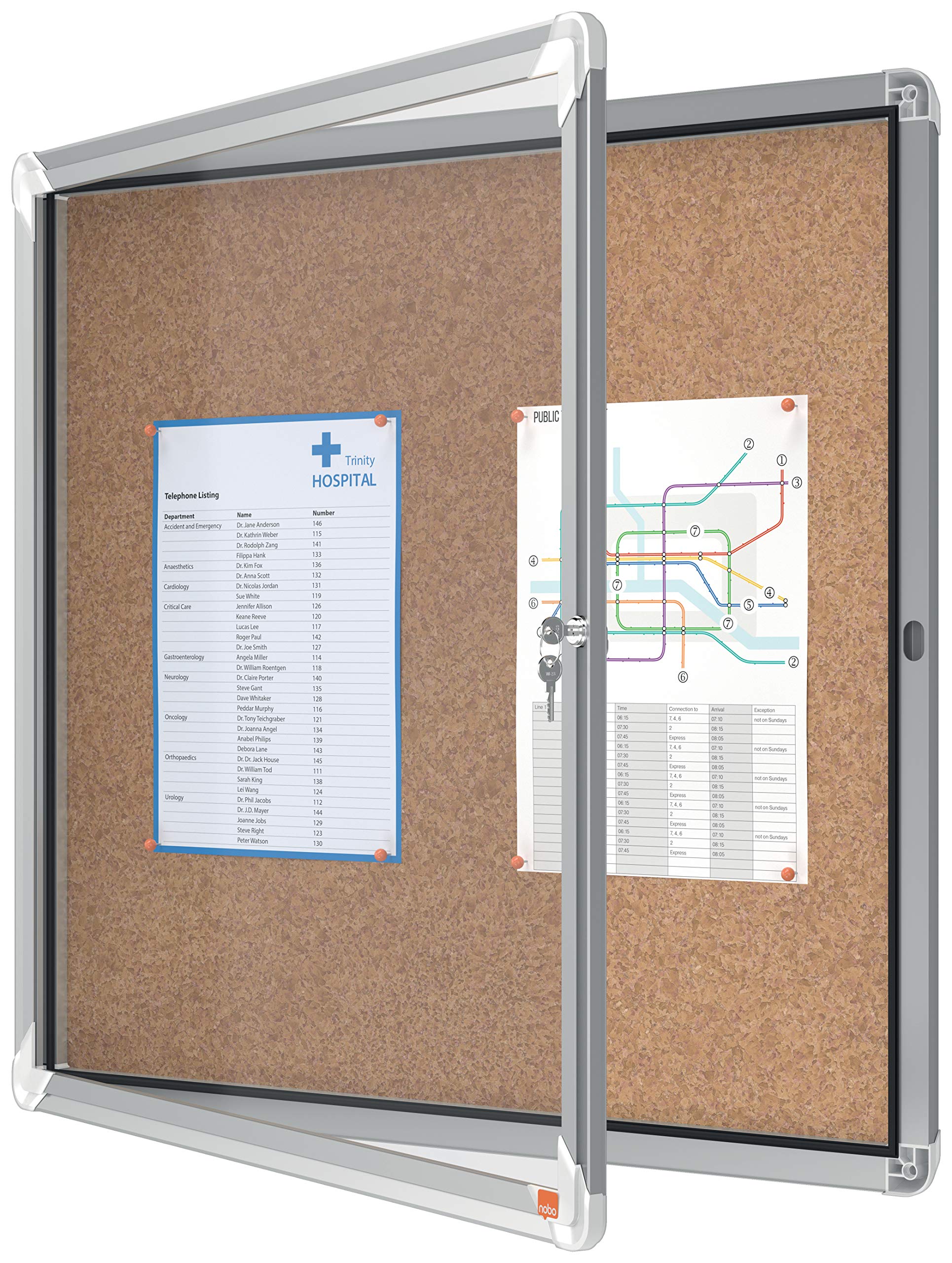 Nobo Vitrina de Corcho para Interiores con Cerradura para 6 Hojas A4, Premium Plus, Marrón, 1902562
