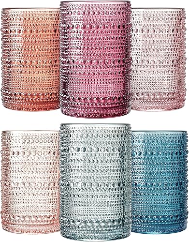 Miniatura 3 de Khen Juego de 6 vasos con cuentas para beber, diseño vintage de hobnail de 12 onzas, diseño de burbujas apagadas para whisky, anticuado, diseño en